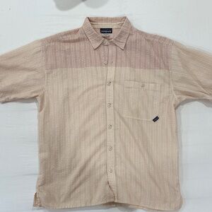 Patagonia Men's Seersucker Light Tan Striped Shirt